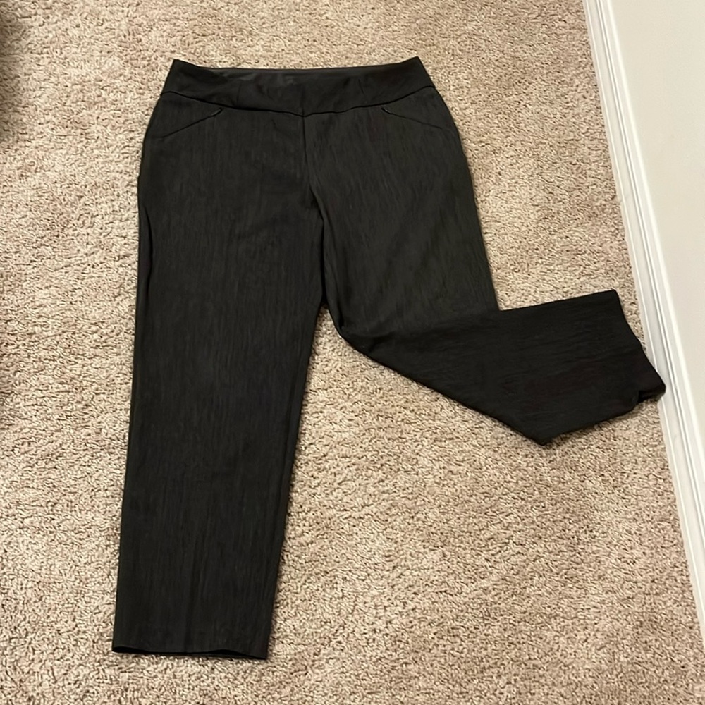 *3 for $18* Investments, petite short gray, tummy control casual pull on.